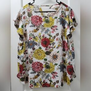 Loft Floral Flutter Sleeve Top - Large
